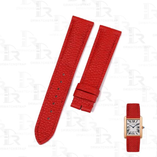 Custom replacement red Epsom leather straps for Cartier Tank & Ronde Sole luxury watch Premium Epsom leather watch strap replacement for Cartier Tank & Ronde Solo watch