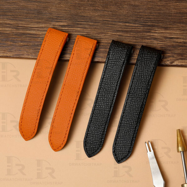 High-quality orange black epsom leather watch strap
