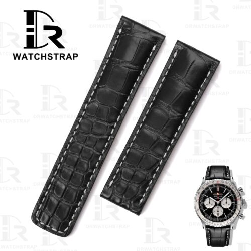 Custom alligator Black leather watch strap 20mm 22mm for Breitling Navitimer watch bands (1) Custom alligator Black leather watch strap 20mm 22mm for Breitling Navitimer watch bands (1)