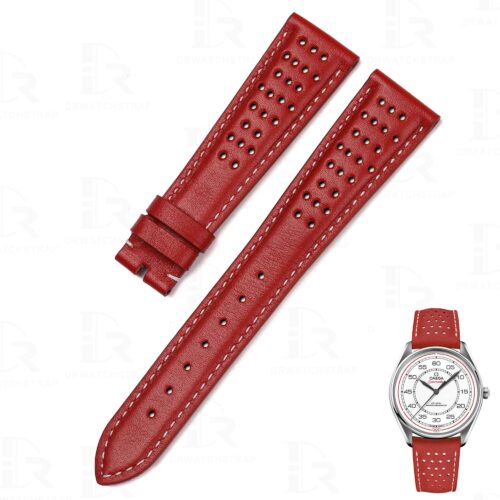 Custom premium calfskin rally Micro-perforated leather watch strap replacement for Omega Speedmaster Seamaster watch Premium red calfskin leather watch strap for Omega Speedmaster watch