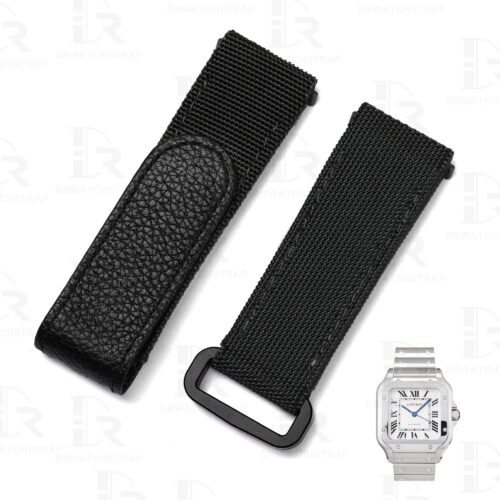 Buy custom Cartier Santos Black nylon watchstraps 21mm 19mm handmade for sale (4) Buy custom Cartier Santos Quick switch black canvas velcro straps 21mm 19mm handmade watch band for sale (1)