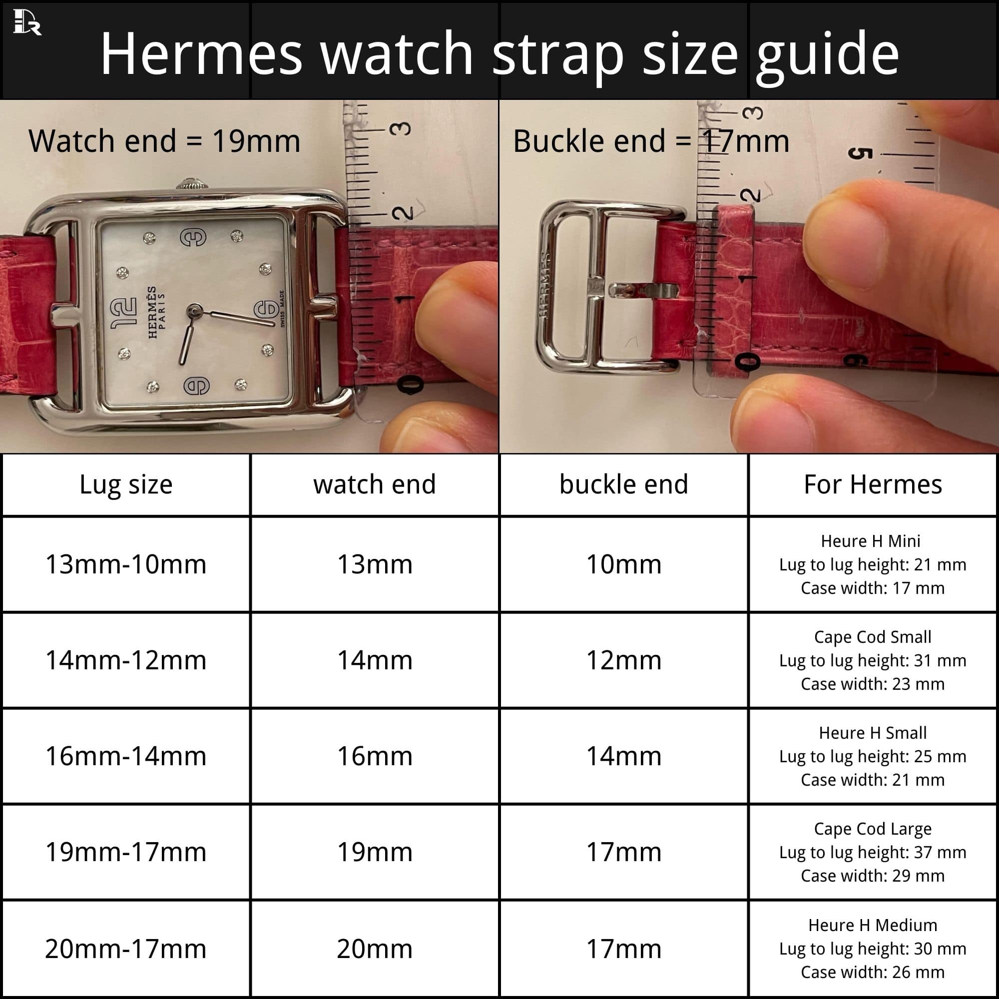 Hermes watch strap size guide