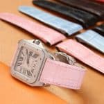 Cartier Santos 100 replacement alligator leather strap watch band(12) Replacement Cartier Santos 100 pearl ice blue alligator leather strap