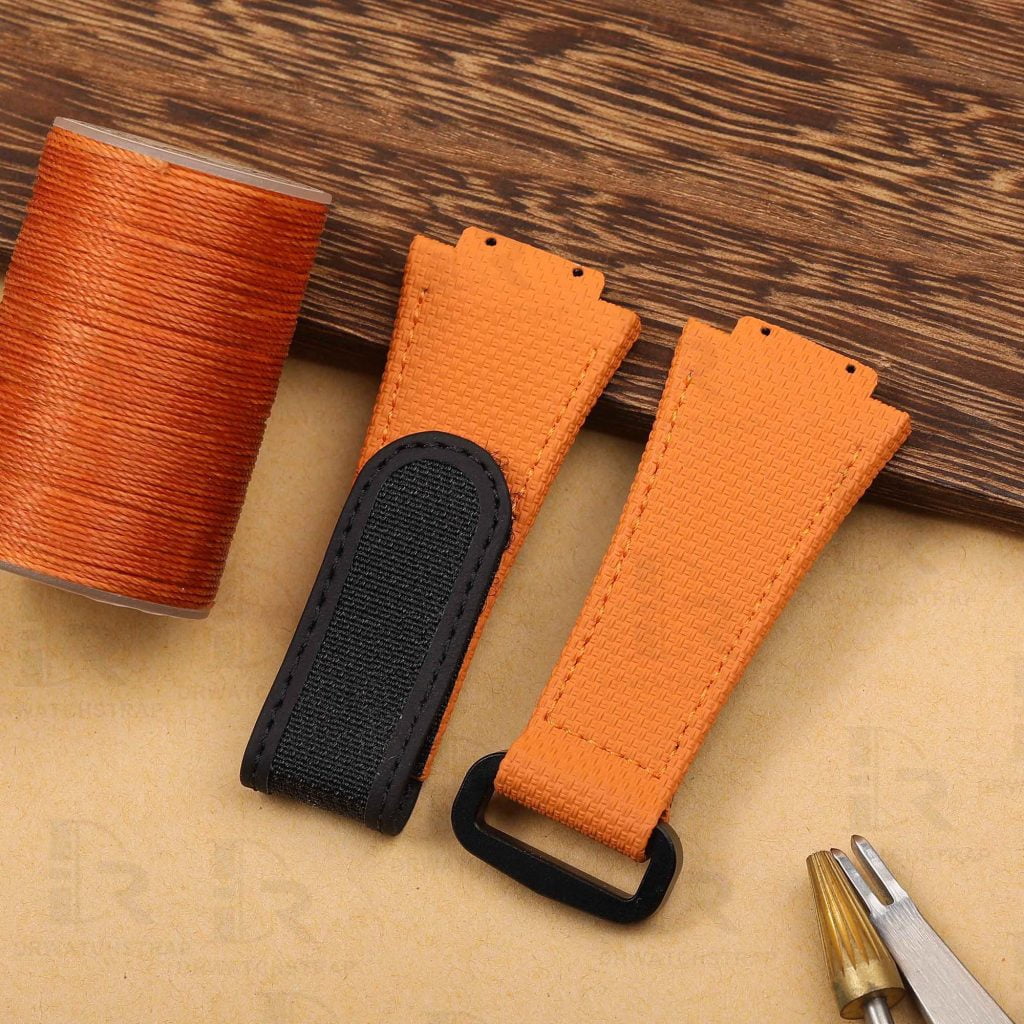 Buy Custom Hublot Spirit of Big Bang 647 Moonphase Canvas Pattern Orange Rubber Velcro & Elastic strap Handmade watchbands (2)