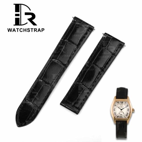 Buy Custom Cartier tortue Black leather watch band 15mm handmade for strap (1) Buy Custom Cartier Tortue Black leather watch band 15mm handmade for sale (1)