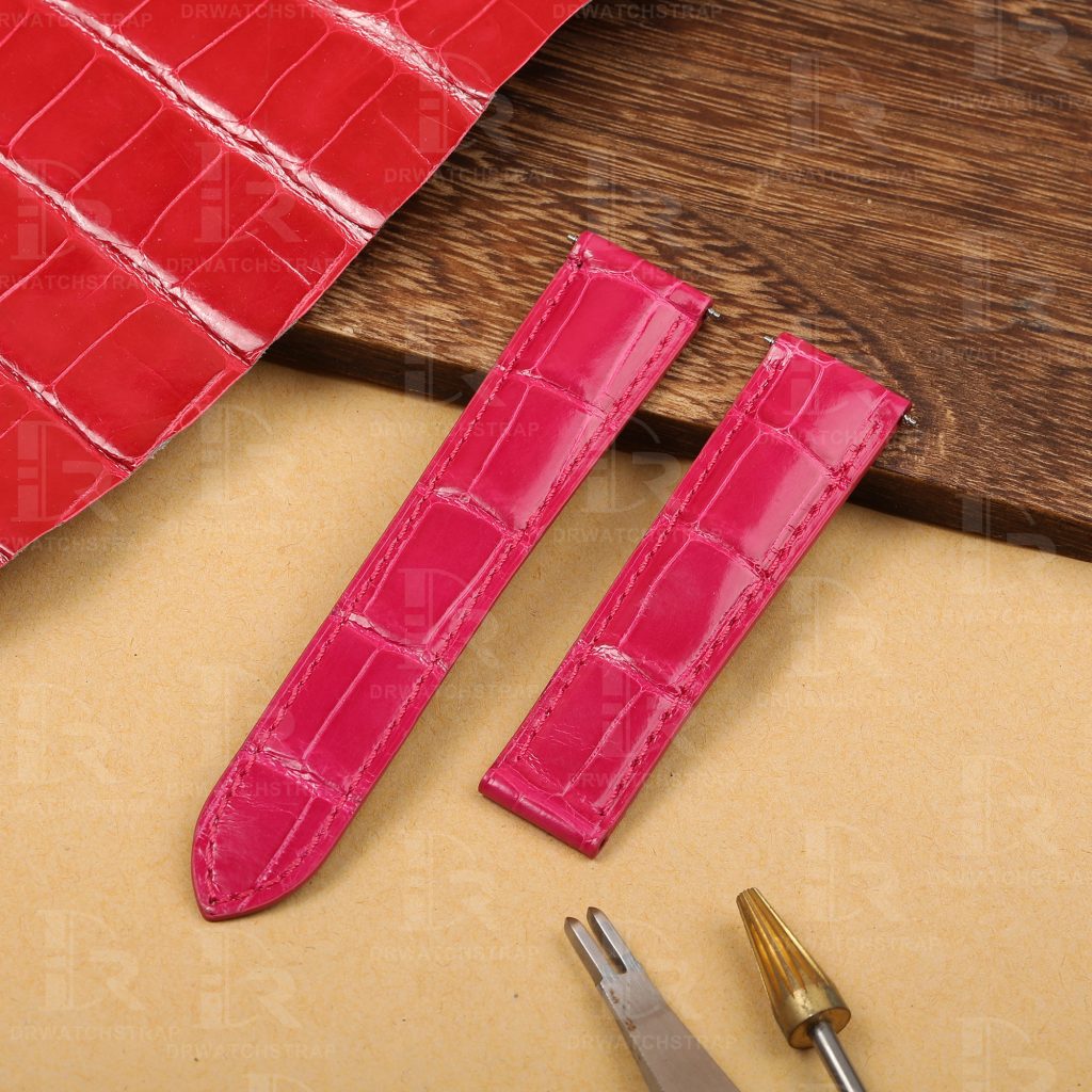 Buy Custom Cartier tortue Red leather watch bands 15mm handmade for strap