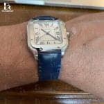 Custom blue alligator leather strap for Cartier Santos