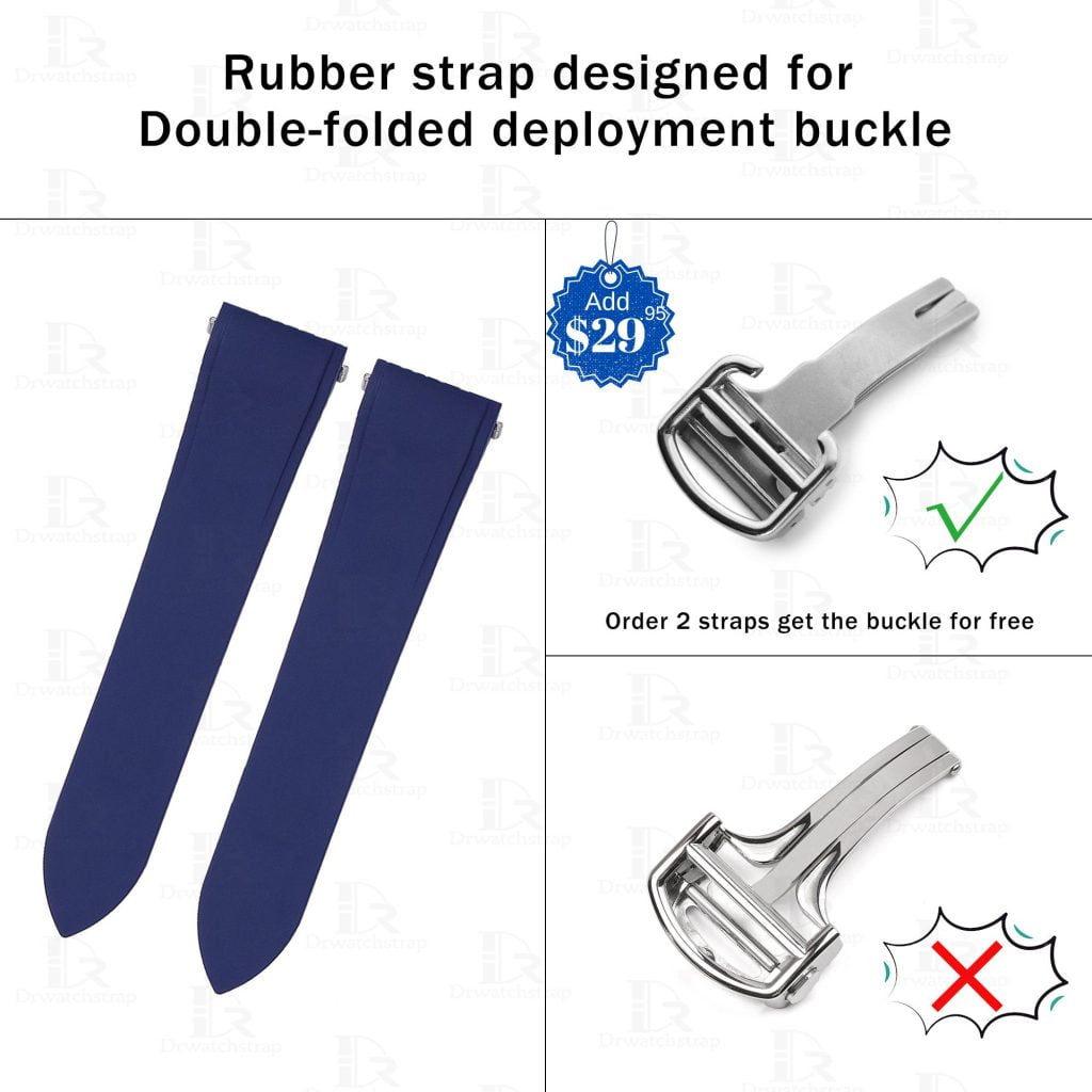 Cartier Santos Large 21mm Blue Rubber watch band replacement straps for sale