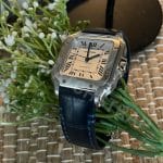 Custom brown leather watch band strap for Cartier Santos