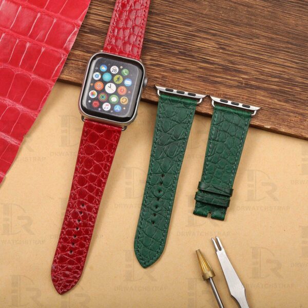 Buy Custom Apple watch band Green Round scale American Alligator 38mm 40mm 42mm 44mm Handmade straps (2)