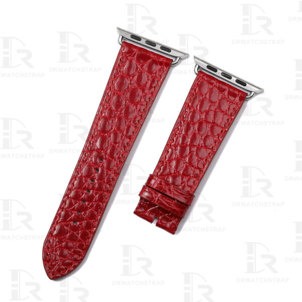 Buy Custom Apple watch band Red Round scale American Alligator 38mm 40mm 42mm 44mm Handmade straps (2)