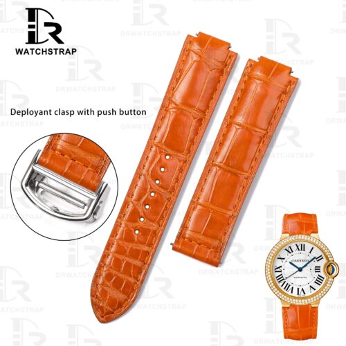 Buy Custom Cartier Ballon Bleu watch leather strap Orange Belly Scale American Alligator Deployant clasp with push button buckle watch band (1) Buy Custom Cartier Ballon Bleu watch leather strap Orange Belly Scale American Alligator Deployant clasp with push button buckle watch band (1)