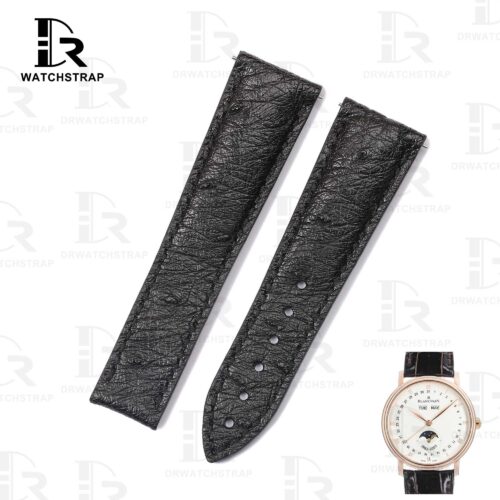 Custom Ostrich leather watch band black strap for Blancpain Villeret Complete Calendar 6263A-3642 handmade 20mm strap (1) Custom Ostrich leather watch band black strap for Blancpain Villeret Complete Calendar 6263A-3642 handmade 20mm strap (1)