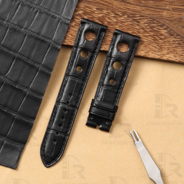 Buy Custom Black American Alligator Leather watch strap for Chopard Mille Miglia with 3 holes 19mm 20mm 23mm Handmade watch band for sale (1) Buy Custom Black American Alligator Leather watch strap for Chopard Mille Miglia with 3 holes 19mm 20mm 23mm Handmade watch band for sale (1)
