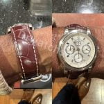 TUDOR Black Bay Chronograph watch with red velcro strap black stitching