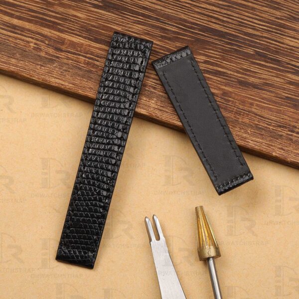 Custom Lizard leather vintage cartier watch leather strap handcrafted Black watch band for sale (1)