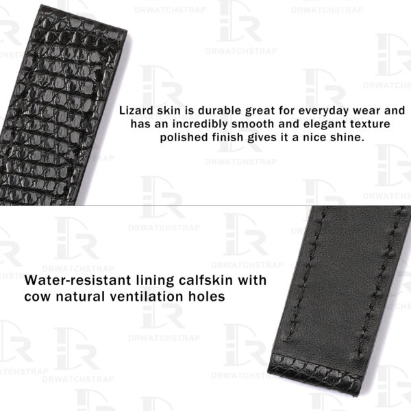 Custom Lizard leather vintage cartier watch leather strap handcrafted Black watch band for sale (2)
