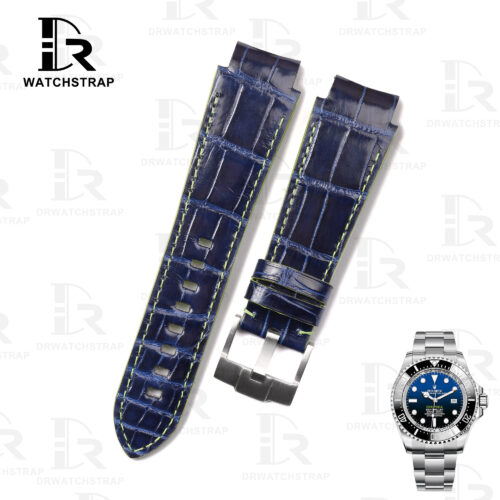 Buy Custom Alligator Blue leather strap for Rolex Deepsea leather watch band handmade straps for sale (1) Buy Custom Alligator Blue leather strap for Rolex Deepsea leather watch band handmade straps for sale (1)