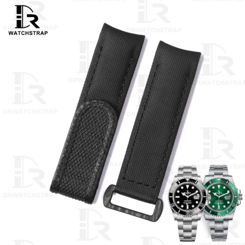 Custom Black Velcro Nylon Rolex Submariner watch band 20mm Curved End straps (1) Custom Black Velcro Nylon Rolex Submariner watch band 20mm Curved End straps (1)