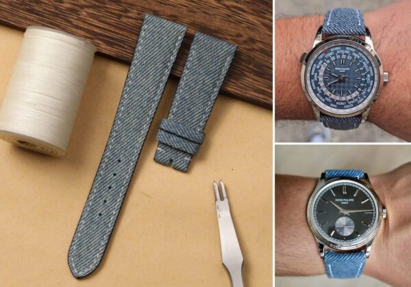 Replacement Denim Jeans leather watch band for Patek Philippe Calatrava 5330G 6119G Jeans World Time Date Complications strap