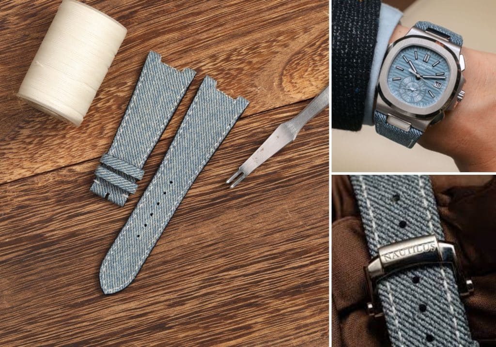 Replacement Denim Jeans leather watch band for Patek Philippe Nautilaus Flyback Chronograph