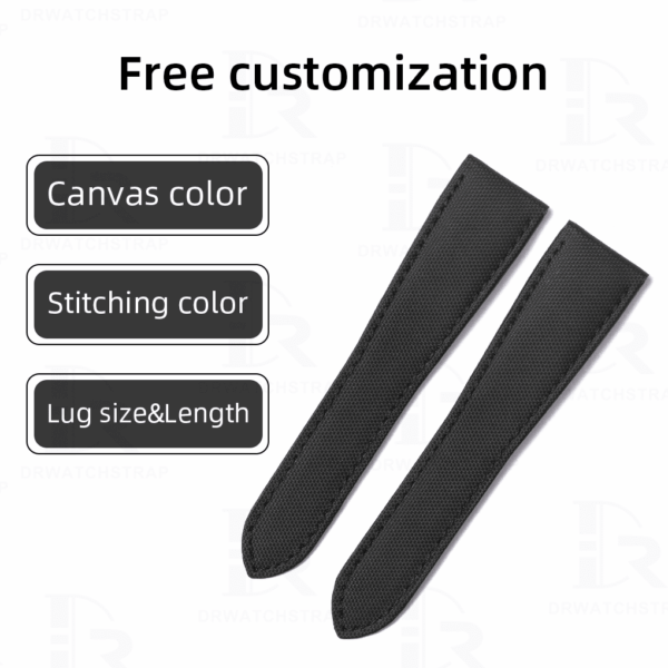 Custom handmade Black canvas Calibre de Cartier leather strap 21mm 23.5mm watch bands replacement for sale (2)