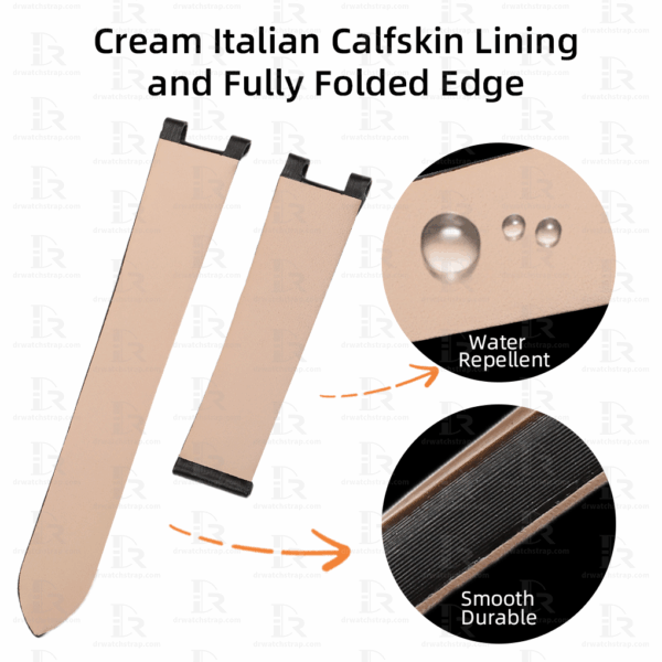 Custom Black satin leather watch band replacement for Cartier Pasha 30mm 35mm 38mm 40mm 41mm 42mm strap lining