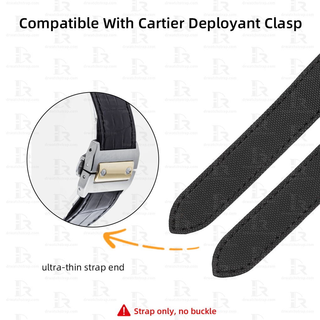Custom Black Canvas watch strap replacement for Cartier santos 100 xl Deployant Clasp