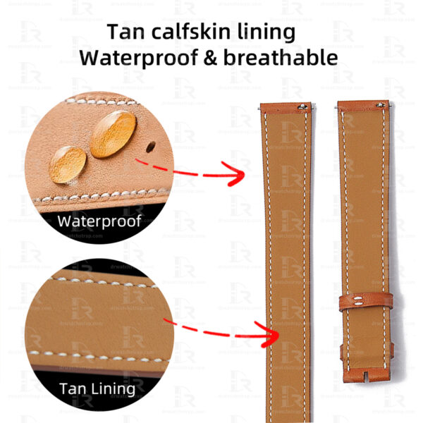 Custom Brown Calfskin leather watch strap replacement for Hermes cape cod double tour tan lining
